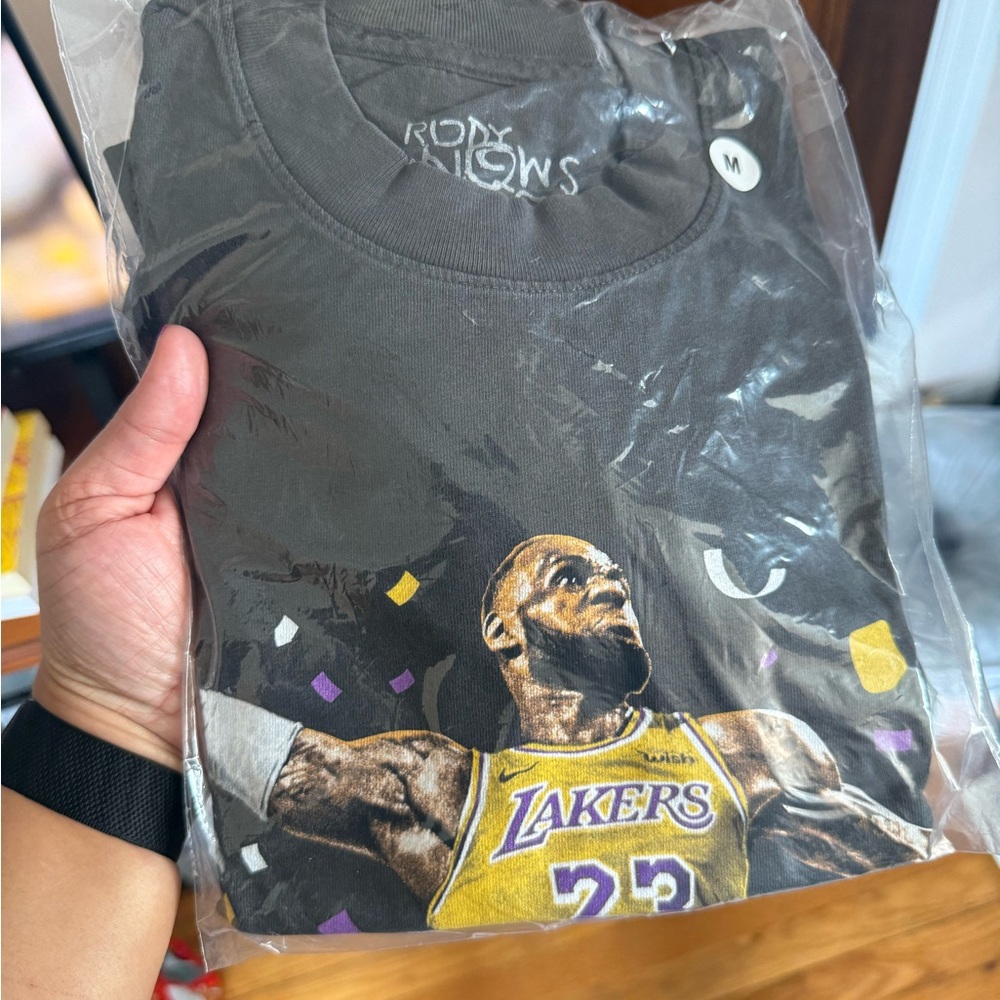 LeBron Los Angeles Lakers Black Graphic Tee with Yellow Accent